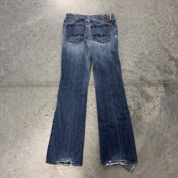 7 For All Mankind Bootcut Jeans Womens W27 Dark Wash Denim Flare Leg Distressed - Picture 4 of 10